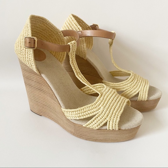 Tory Burch macrame raffia carina platform wedges